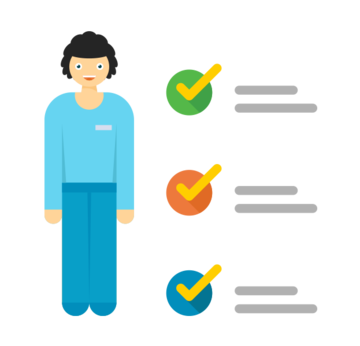 Data Protection Training and Consultancy An illustration showing a figure (person) in a light blue top and blue pants standing next to a checklist. The checklist consists of three items, each represented by a colored circle (green, orange, and dark blue) with an orange or yellow checkmark inside, indicating successful completion or compliance. Below the image, the text reads